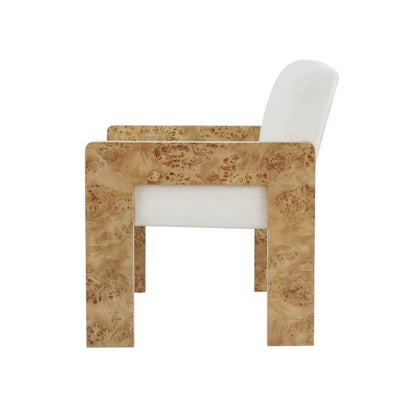 Worlds Away - Square Arm Wooden Accent Chair In Burl Wood With Performance White Linen Upholstery - ASTOR BW view 3