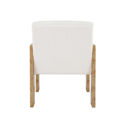Worlds Away - Square Arm Wooden Accent Chair In Burl Wood With Performance White Linen Upholstery - ASTOR BW view 4