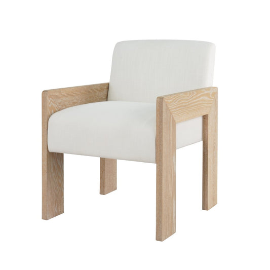 Worlds Away - Square Arm Wooden Accent Chair In Cerused Oak With Performance White Linen Upholstery - ASTOR CO view 1