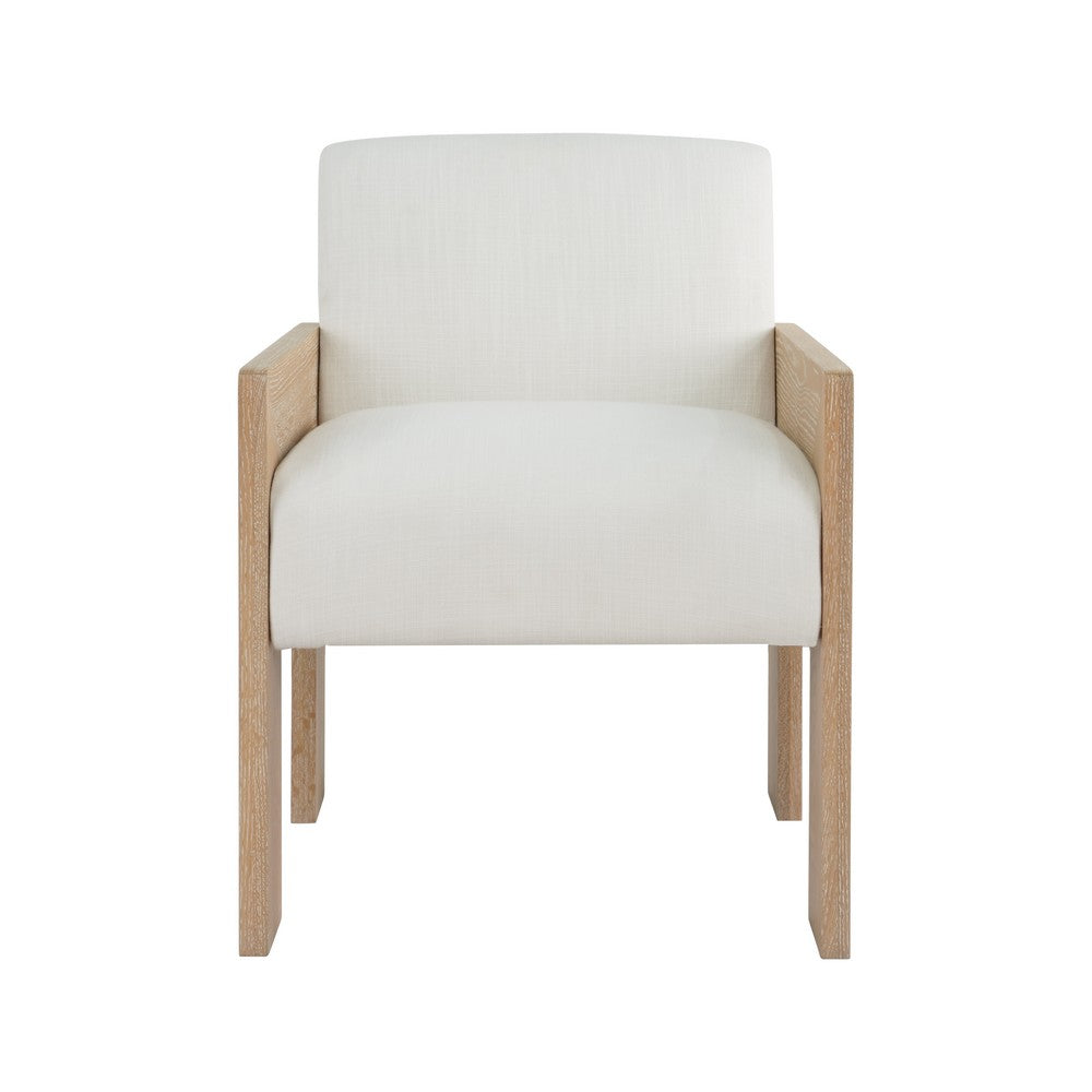 Worlds Away - Square Arm Wooden Accent Chair In Cerused Oak With Performance White Linen Upholstery - ASTOR CO view 2