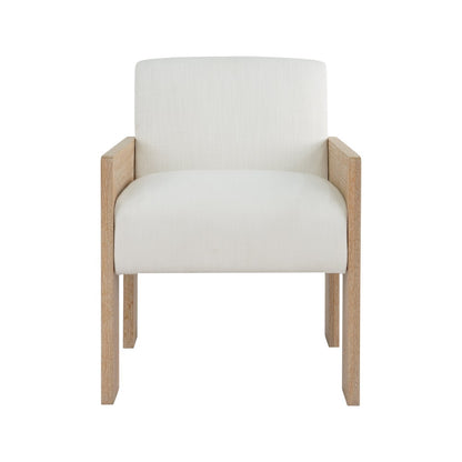 Worlds Away - Square Arm Wooden Accent Chair In Cerused Oak With Performance White Linen Upholstery - ASTOR CO view 2