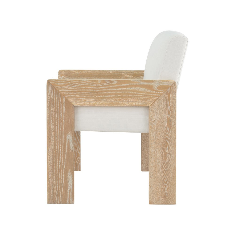 Worlds Away - Square Arm Wooden Accent Chair In Cerused Oak With Performance White Linen Upholstery - ASTOR CO view 3