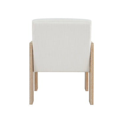 Worlds Away - Square Arm Wooden Accent Chair In Cerused Oak With Performance White Linen Upholstery - ASTOR CO view 4