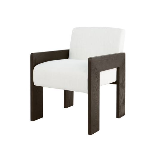 Worlds Away - Square Arm Wooden Accent Chair In Espresso Oak With Performance White Linen Upholstery - ASTOR ES view 1
