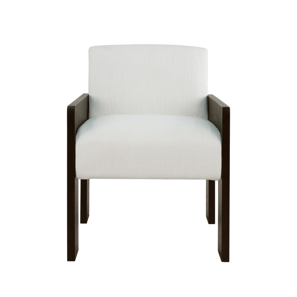 Worlds Away - Square Arm Wooden Accent Chair In Espresso Oak With Performance White Linen Upholstery - ASTOR ES view 2