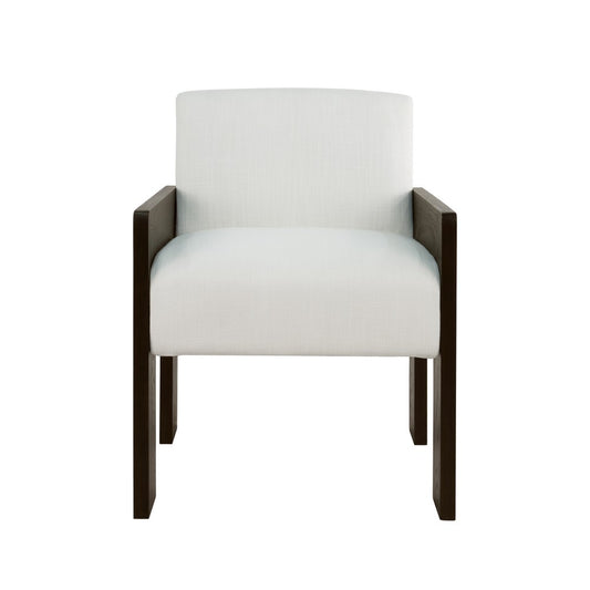 Worlds Away - Square Arm Wooden Accent Chair In Espresso Oak With Performance White Linen Upholstery - ASTOR ES view 2