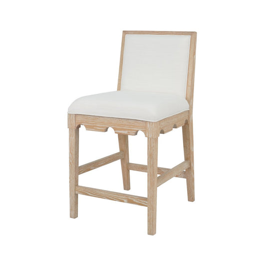 Worlds Away - Square Back Counter Stool With Decorative Apron In Cerused Oak With Performance White Linen Upholstery - LANISTER CS CO view 1