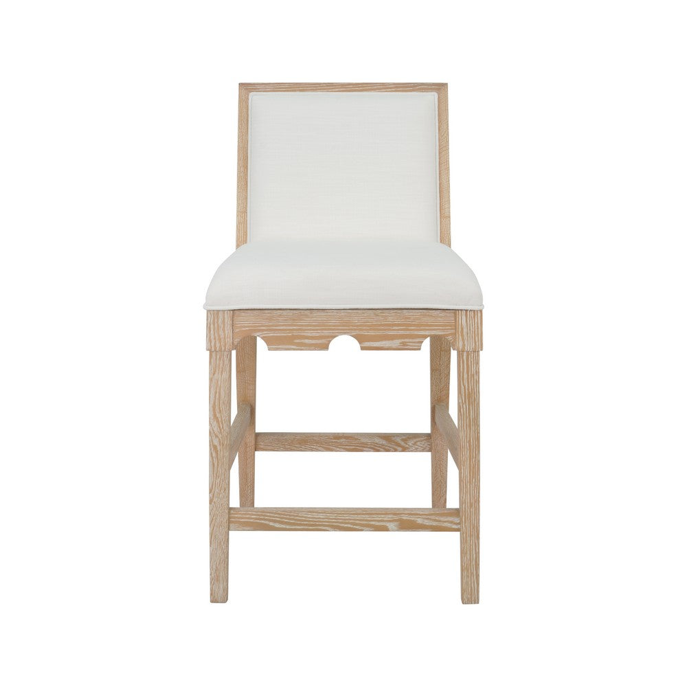 Worlds Away - Square Back Counter Stool With Decorative Apron In Cerused Oak With Performance White Linen Upholstery - LANISTER CS CO view 2