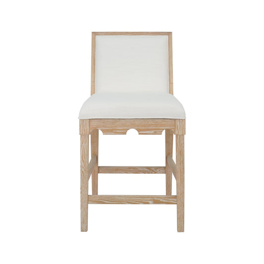 Worlds Away - Square Back Counter Stool With Decorative Apron In Cerused Oak With Performance White Linen Upholstery - LANISTER CS CO view 2