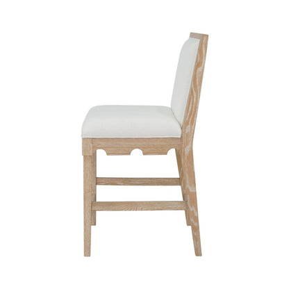 Worlds Away - Square Back Counter Stool With Decorative Apron In Cerused Oak With Performance White Linen Upholstery - LANISTER CS CO view 3