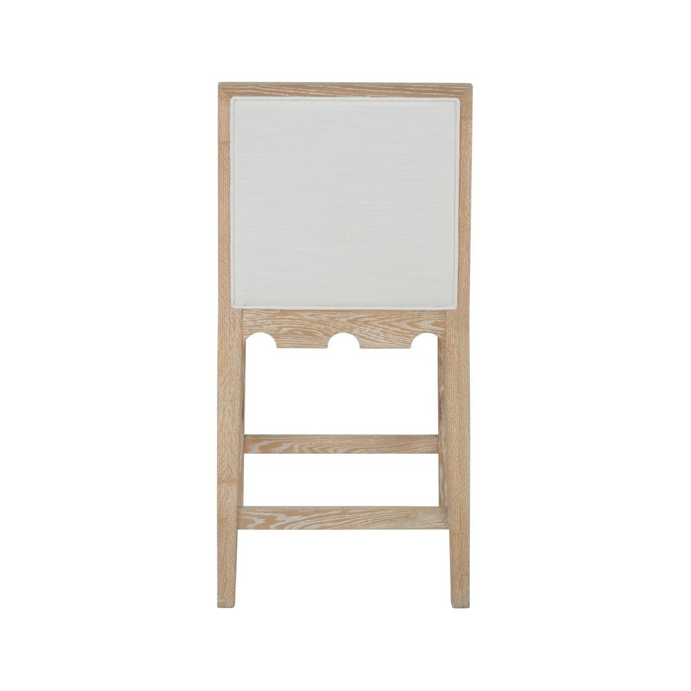 Worlds Away - Square Back Counter Stool With Decorative Apron In Cerused Oak With Performance White Linen Upholstery - LANISTER CS CO view 4