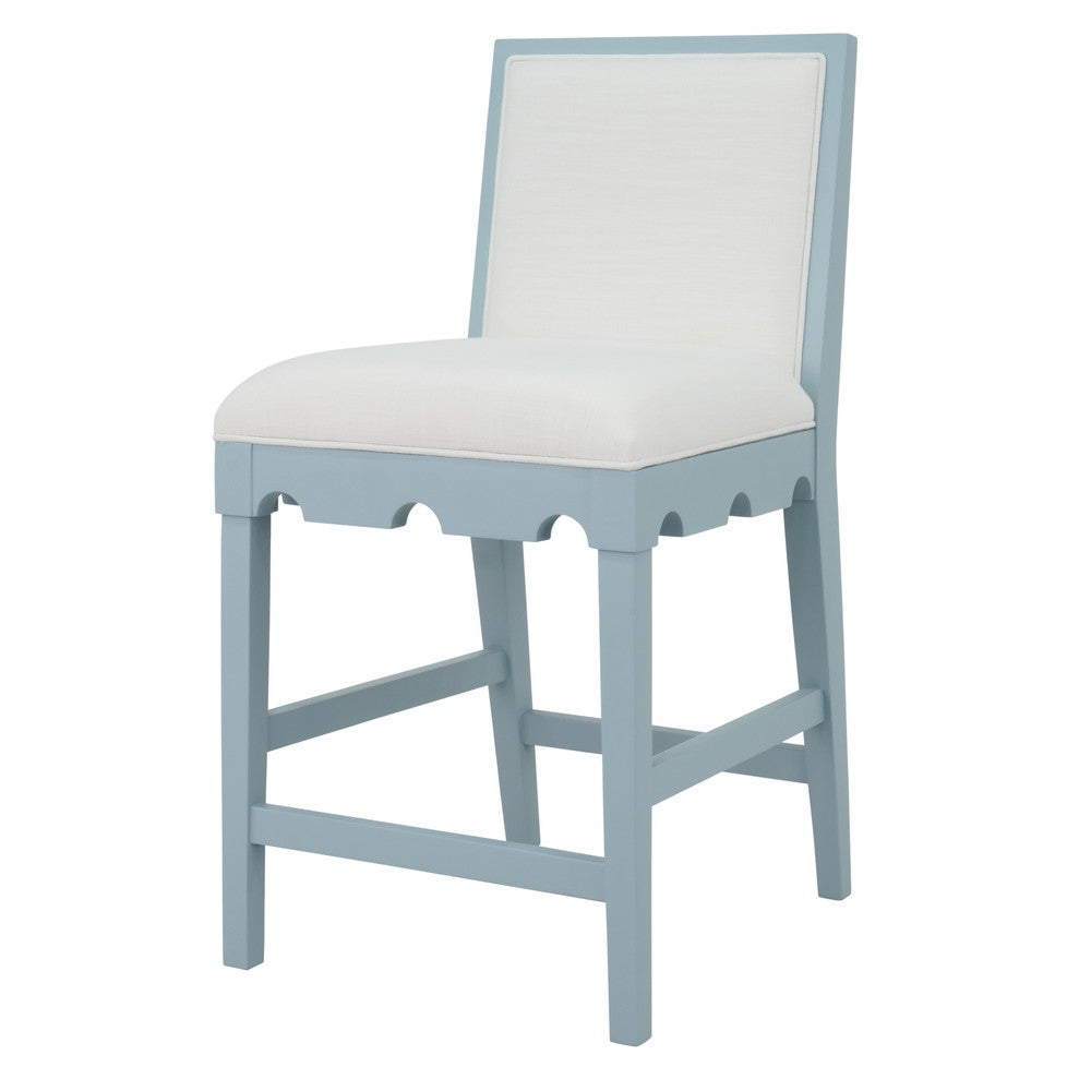 Worlds Away - Square Back Counter Stool With Decorative Apron In Matte Light Blue Lacquer With Performance White Linen Upholstery - LANISTER CS LB view 1