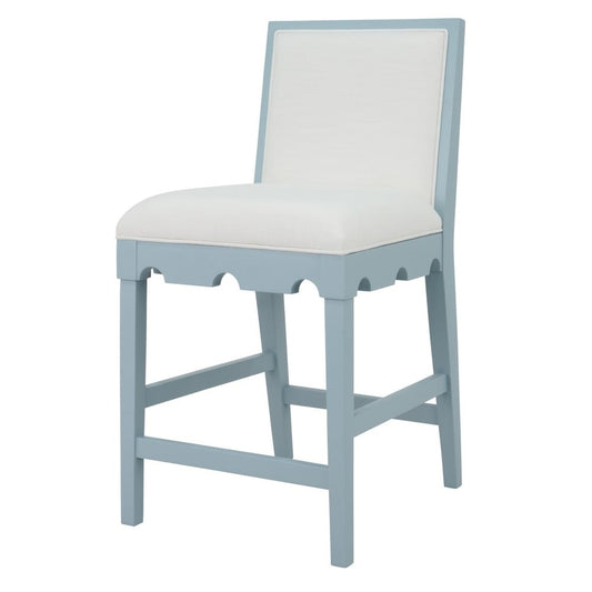 Worlds Away - Square Back Counter Stool With Decorative Apron In Matte Light Blue Lacquer With Performance White Linen Upholstery - LANISTER CS LB view 1