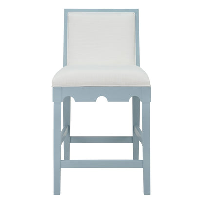 Worlds Away - Square Back Counter Stool With Decorative Apron In Matte Light Blue Lacquer With Performance White Linen Upholstery - LANISTER CS LB view 2