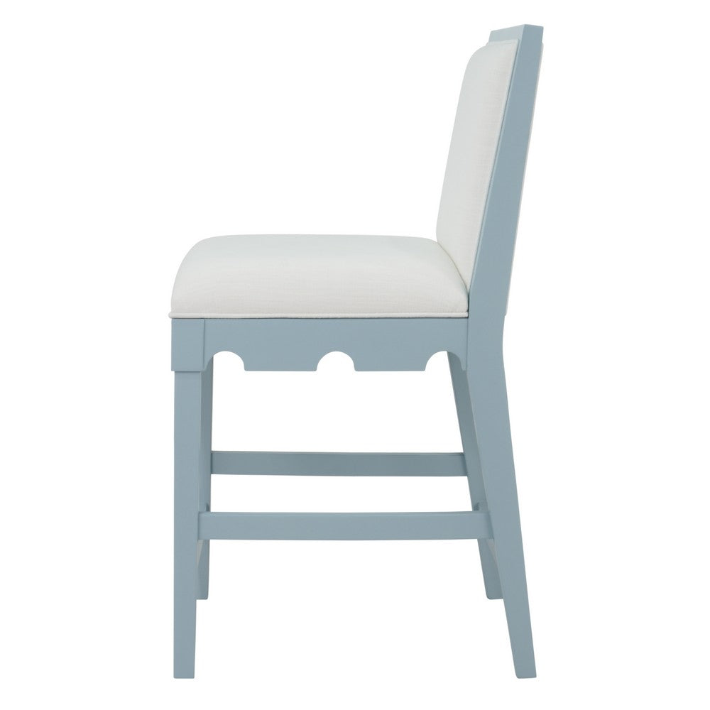 Worlds Away - Square Back Counter Stool With Decorative Apron In Matte Light Blue Lacquer With Performance White Linen Upholstery - LANISTER CS LB view 3