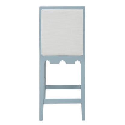 Worlds Away - Square Back Counter Stool With Decorative Apron In Matte Light Blue Lacquer With Performance White Linen Upholstery - LANISTER CS LB view 4