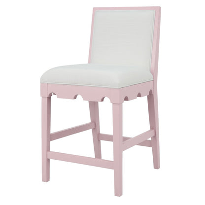 Worlds Away - Square Back Counter Stool With Decorative Apron In Matte Pink Lacquer With Performance White Linen Upholstery - LANISTER CS PI view 1