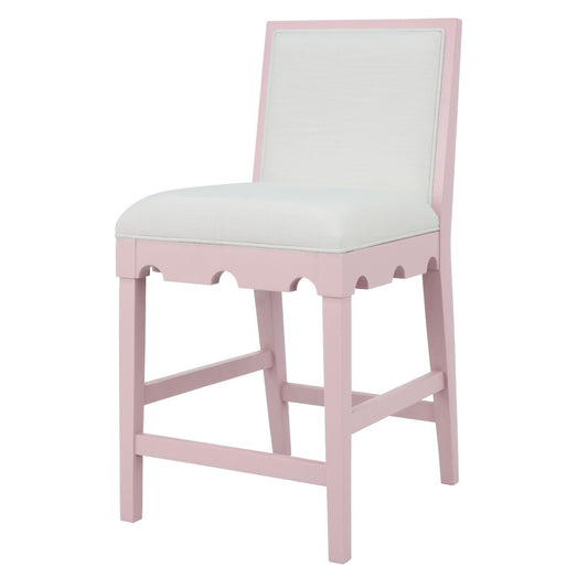 Worlds Away - Square Back Counter Stool With Decorative Apron In Matte Pink Lacquer With Performance White Linen Upholstery - LANISTER CS PI view 1