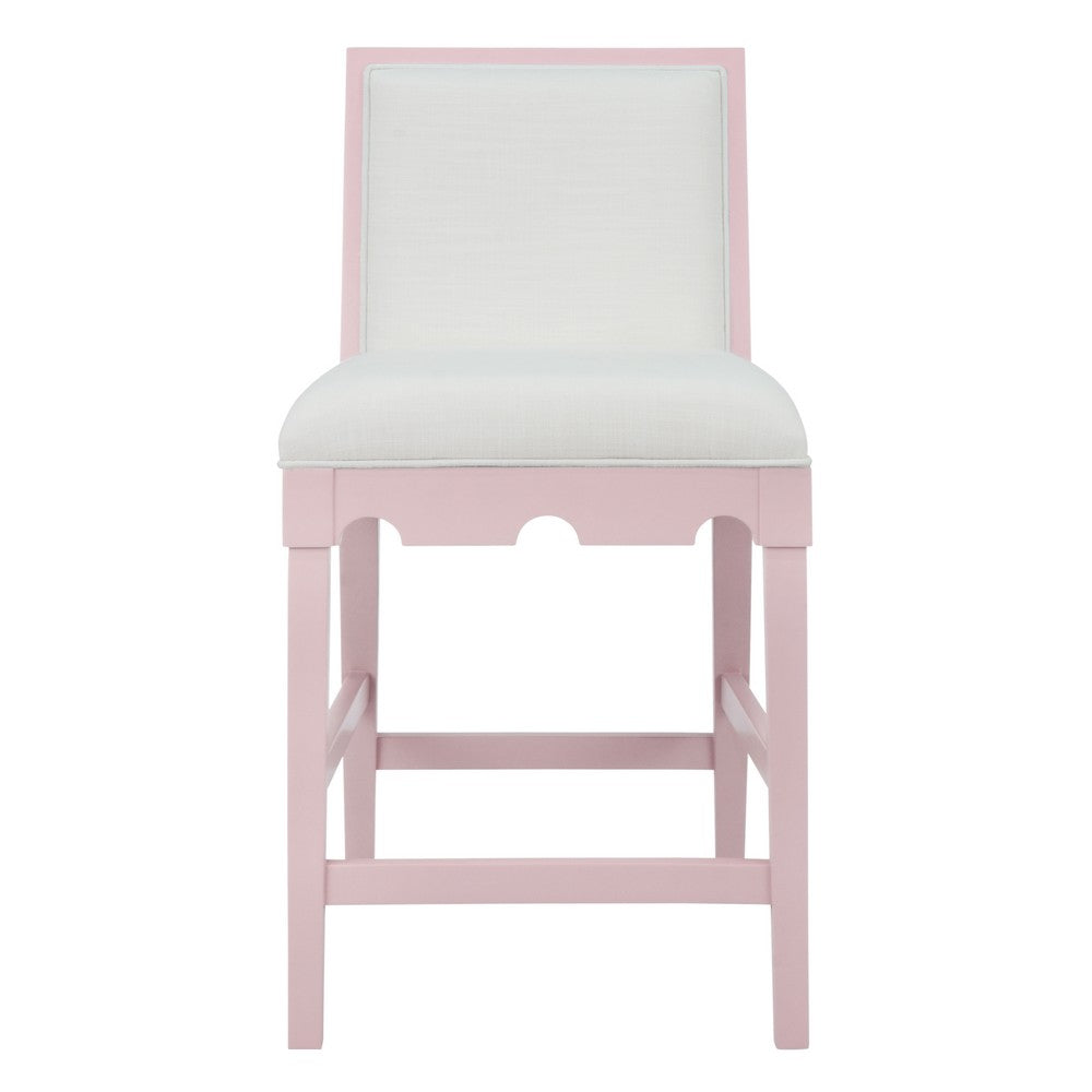 Worlds Away - Square Back Counter Stool With Decorative Apron In Matte Pink Lacquer With Performance White Linen Upholstery - LANISTER CS PI view 2