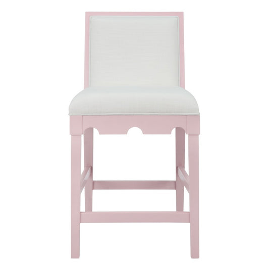 Worlds Away - Square Back Counter Stool With Decorative Apron In Matte Pink Lacquer With Performance White Linen Upholstery - LANISTER CS PI view 2