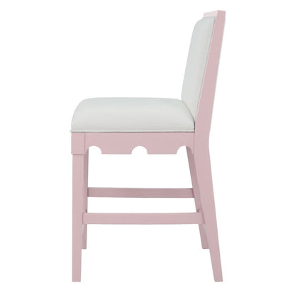 Worlds Away - Square Back Counter Stool With Decorative Apron In Matte Pink Lacquer With Performance White Linen Upholstery - LANISTER CS PI view 3
