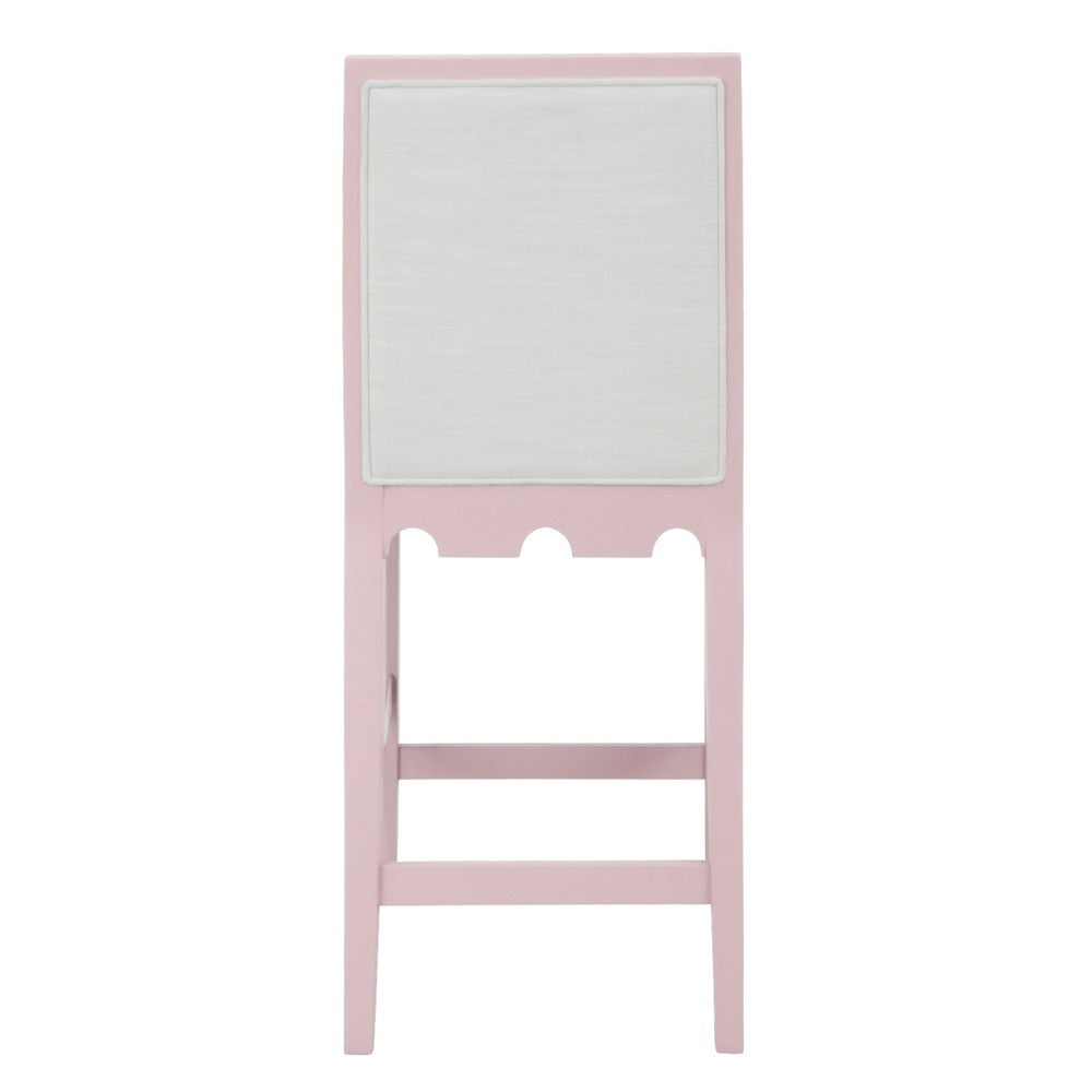 Worlds Away - Square Back Counter Stool With Decorative Apron In Matte Pink Lacquer With Performance White Linen Upholstery - LANISTER CS PI view 4