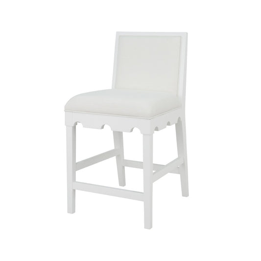 Worlds Away - Square Back Counter Stool With Decorative Apron In Matte White Lacquer With Performance White Linen Upholstery - LANISTER CS WH view 1