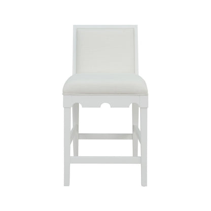 Worlds Away - Square Back Counter Stool With Decorative Apron In Matte White Lacquer With Performance White Linen Upholstery - LANISTER CS WH view 2