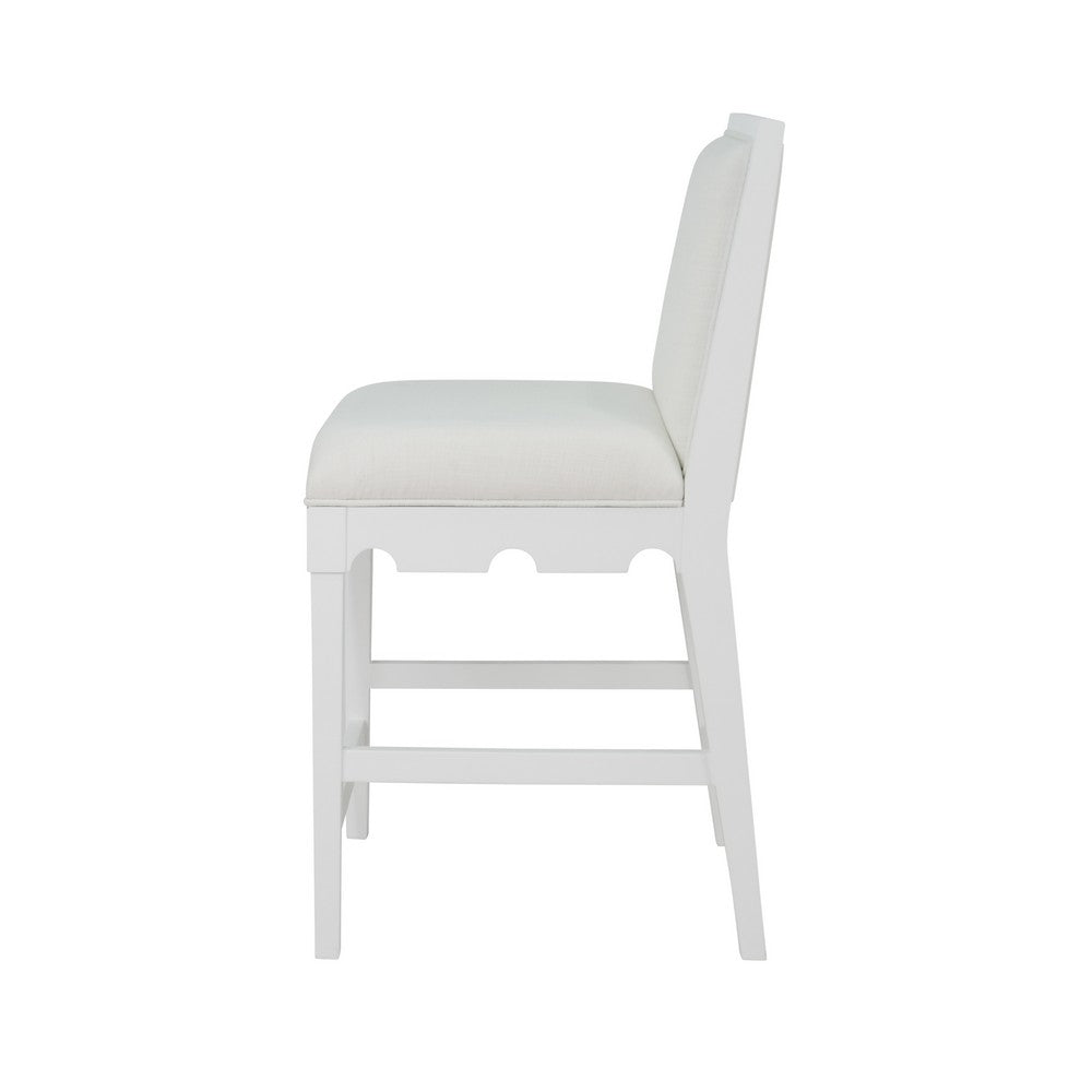 Worlds Away - Square Back Counter Stool With Decorative Apron In Matte White Lacquer With Performance White Linen Upholstery - LANISTER CS WH view 3