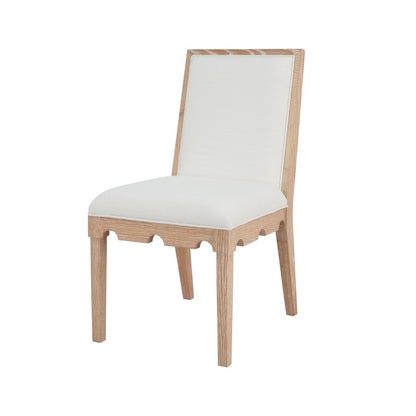 Worlds Away - Square Back Dining Chair With Decorative Apron In Cerused Oak With Performance White Linen Upholstery - LANISTER CO view 1