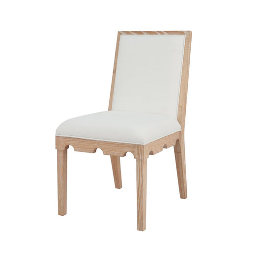 Worlds Away - Square Back Dining Chair With Decorative Apron In Cerused Oak With Performance White Linen Upholstery - LANISTER CO view 1
