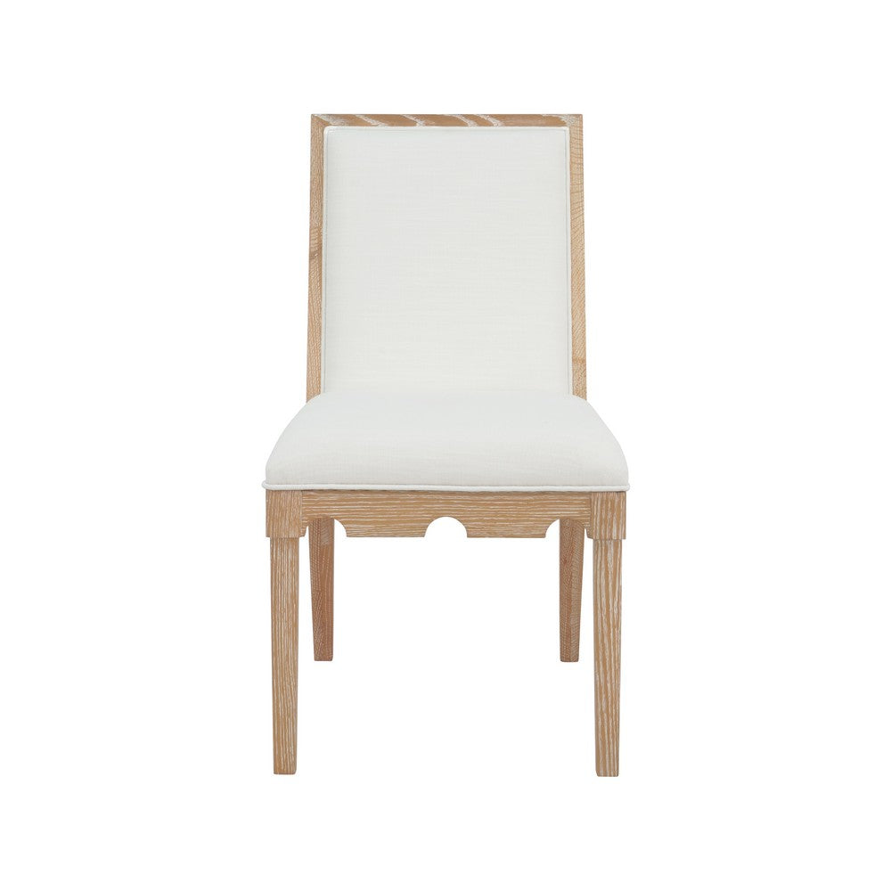 Worlds Away - Square Back Dining Chair With Decorative Apron In Cerused Oak With Performance White Linen Upholstery - LANISTER CO view 2