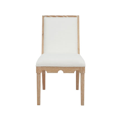Worlds Away - Square Back Dining Chair With Decorative Apron In Cerused Oak With Performance White Linen Upholstery - LANISTER CO view 2