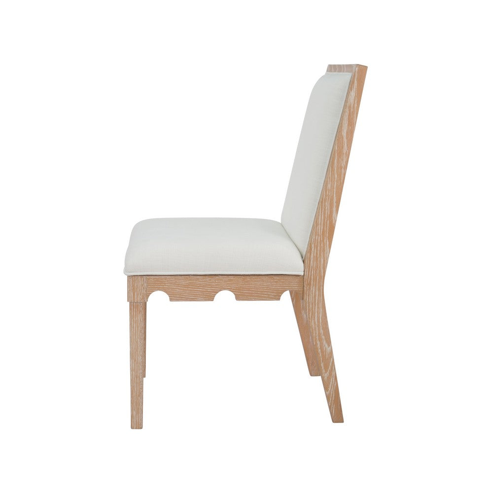 Worlds Away - Square Back Dining Chair With Decorative Apron In Cerused Oak With Performance White Linen Upholstery - LANISTER CO view 3
