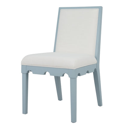 Worlds Away - Square Back Dining Chair With Decorative Apron In Matte Light Blue Lacquer With Performance White Linen Upholstery - LANISTER LB view 1