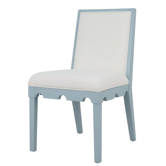 Worlds Away - Square Back Dining Chair With Decorative Apron In Matte Light Blue Lacquer With Performance White Linen Upholstery - LANISTER LB view 1