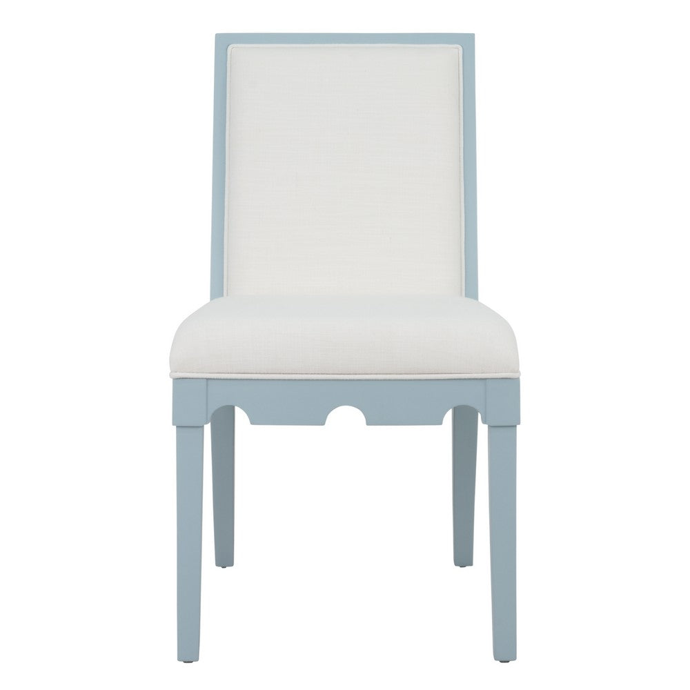 Worlds Away - Square Back Dining Chair With Decorative Apron In Matte Light Blue Lacquer With Performance White Linen Upholstery - LANISTER LB view 2