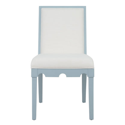 Worlds Away - Square Back Dining Chair With Decorative Apron In Matte Light Blue Lacquer With Performance White Linen Upholstery - LANISTER LB view 2