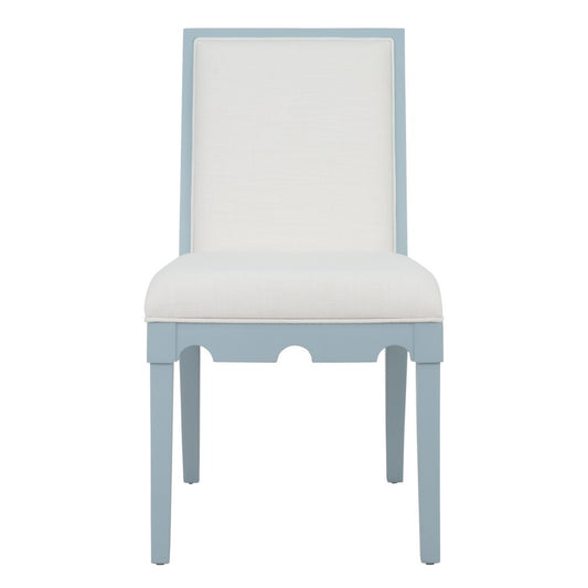 Worlds Away - Square Back Dining Chair With Decorative Apron In Matte Light Blue Lacquer With Performance White Linen Upholstery - LANISTER LB view 2