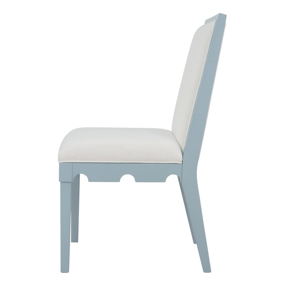 Worlds Away - Square Back Dining Chair With Decorative Apron In Matte Light Blue Lacquer With Performance White Linen Upholstery - LANISTER LB view 3