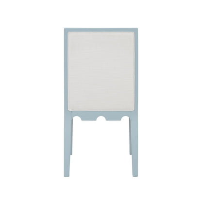 Worlds Away - Square Back Dining Chair With Decorative Apron In Matte Light Blue Lacquer With Performance White Linen Upholstery - LANISTER LB view 4