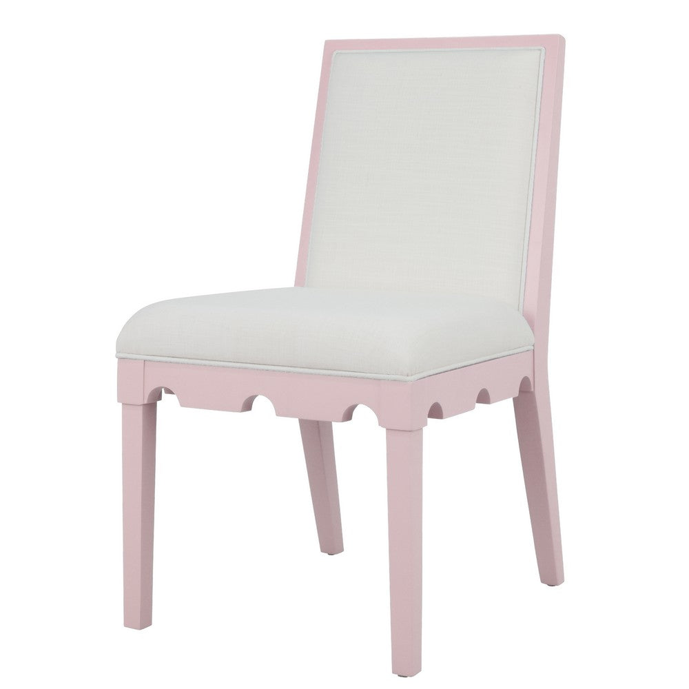 Worlds Away - Square Back Dining Chair With Decorative Apron In Matte Pink Lacquer With Performance White Linen Upholstery - LANISTER PI view 1