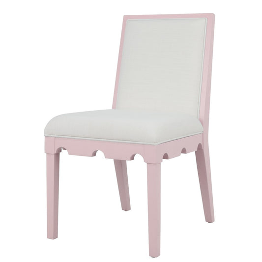 Worlds Away - Square Back Dining Chair With Decorative Apron In Matte Pink Lacquer With Performance White Linen Upholstery - LANISTER PI view 1