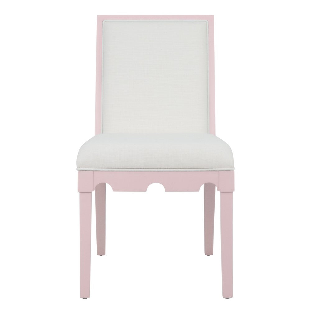 Worlds Away - Square Back Dining Chair With Decorative Apron In Matte Pink Lacquer With Performance White Linen Upholstery - LANISTER PI view 2