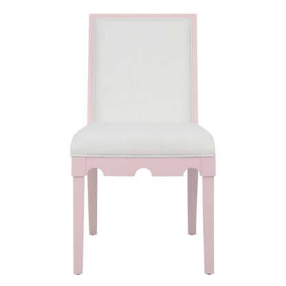 Worlds Away - Square Back Dining Chair With Decorative Apron In Matte Pink Lacquer With Performance White Linen Upholstery - LANISTER PI view 2