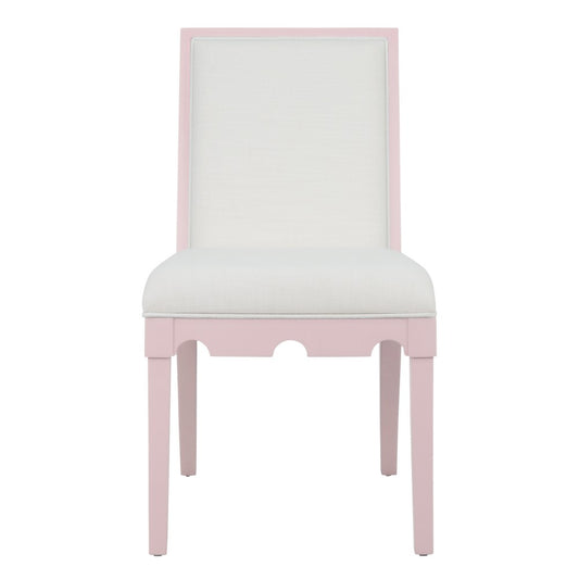 Worlds Away - Square Back Dining Chair With Decorative Apron In Matte Pink Lacquer With Performance White Linen Upholstery - LANISTER PI view 2