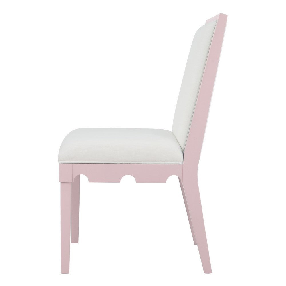 Worlds Away - Square Back Dining Chair With Decorative Apron In Matte Pink Lacquer With Performance White Linen Upholstery - LANISTER PI view 3