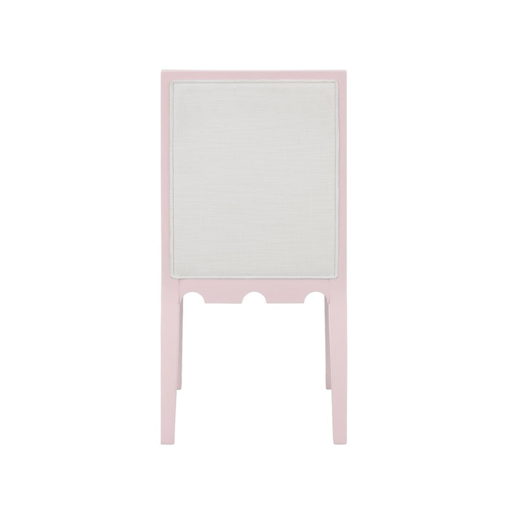 Worlds Away - Square Back Dining Chair With Decorative Apron In Matte Pink Lacquer With Performance White Linen Upholstery - LANISTER PI view 4