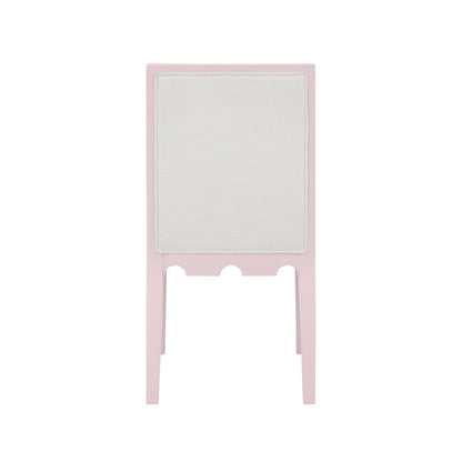 Worlds Away - Square Back Dining Chair With Decorative Apron In Matte Pink Lacquer With Performance White Linen Upholstery - LANISTER PI view 4