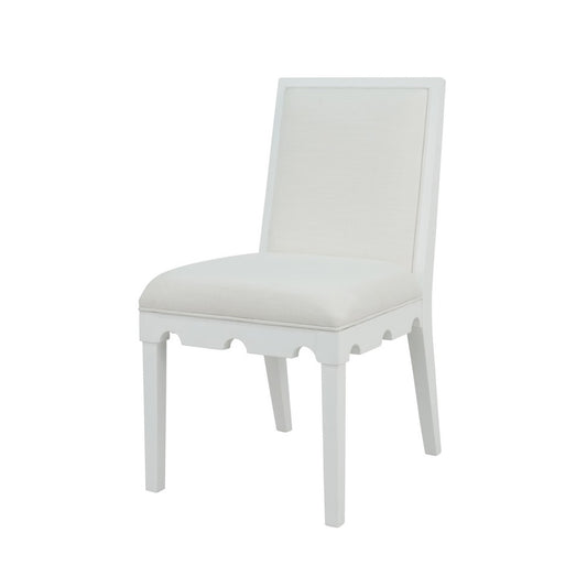 Worlds Away - Square Back Dining Chair With Decorative Apron In Matte White Lacquer With Performance White Linen Upholstery - LANISTER WH view 1